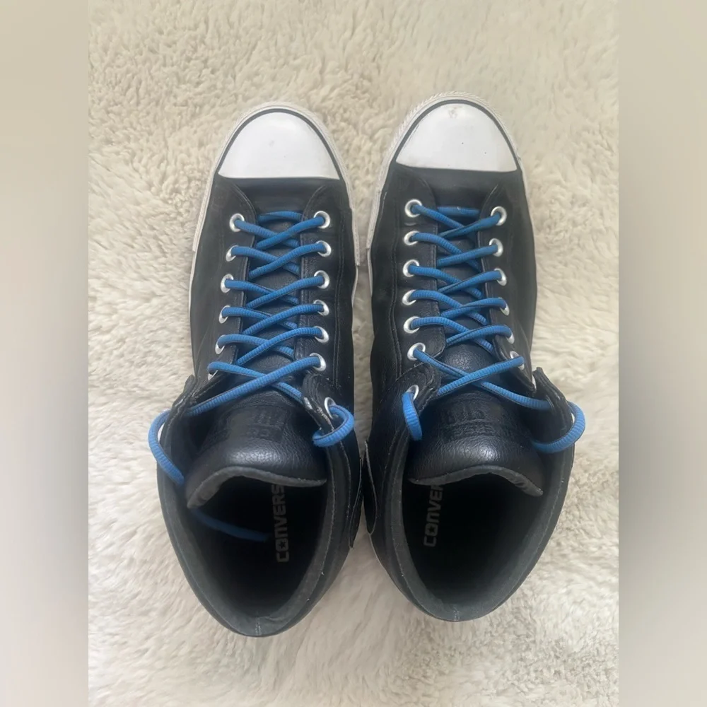 Converse Chuck Taylor All Star Leather High-Top Sneakers Blue Laces Size: 12